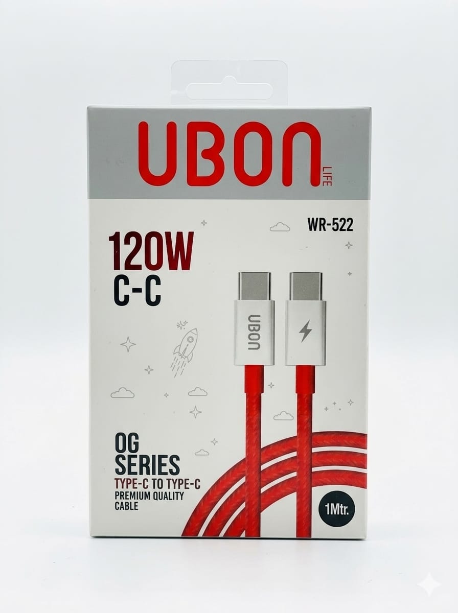 UBON 120 W Type-C 1mtr Fast Charging Cable|Dash Charge, VOOC, QC (Quick Charge), Wrap Charge, and Turbo Fast Charging | All Type-C enabled Devices | 480Mbps Data Sync, (WR522) (Red)
