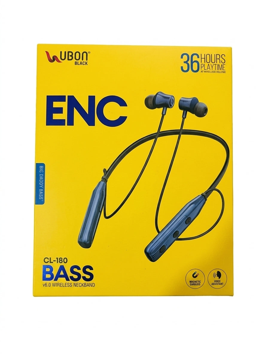 Ubon bluetooth neckband CL-180 With 36hours of playtime and Voice Assistant Bluetooth Headset (Black, In the Ear)