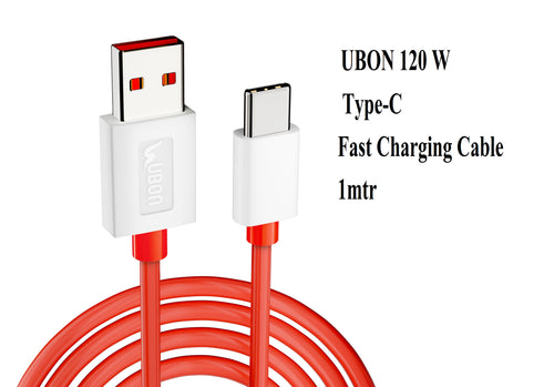 UBON 120 W Type-C 1mtr Fast Charging Cable|Dash Charge, VOOC, QC (Quick Charge), Wrap Charge, and Turbo Fast Charging | All Type-C enabled Devices | 480Mbps Data Sync, (WR522) (Red)